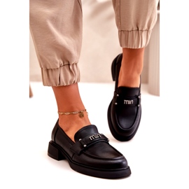 Women's natural leather loafers black Vinceza 91114 with an ornament 2