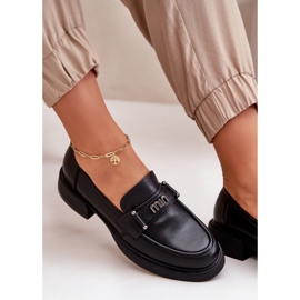 Women's natural leather loafers black Vinceza 91114 with an ornament 1