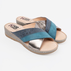 Shelvt Blue wedges with silver studs 2