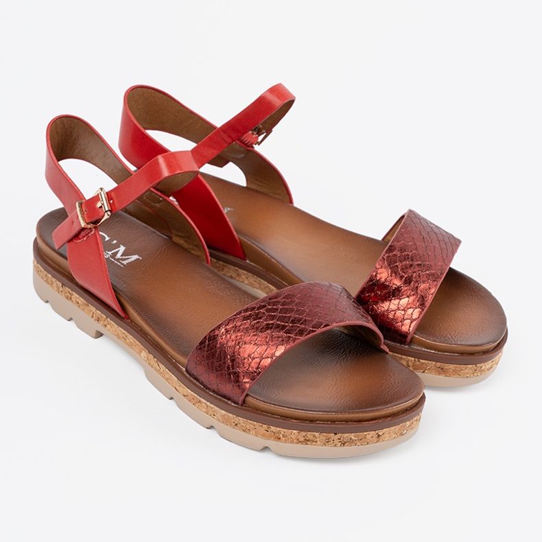 Shelvt Red women's sandals with a snake belt 2