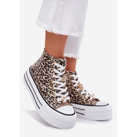 Women's tall sneakers on a massive platform with pins leopard leopard golden 1