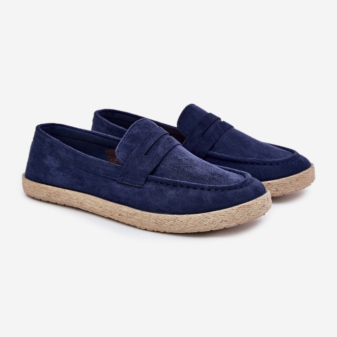 Men's loafers with braid navy blue 1