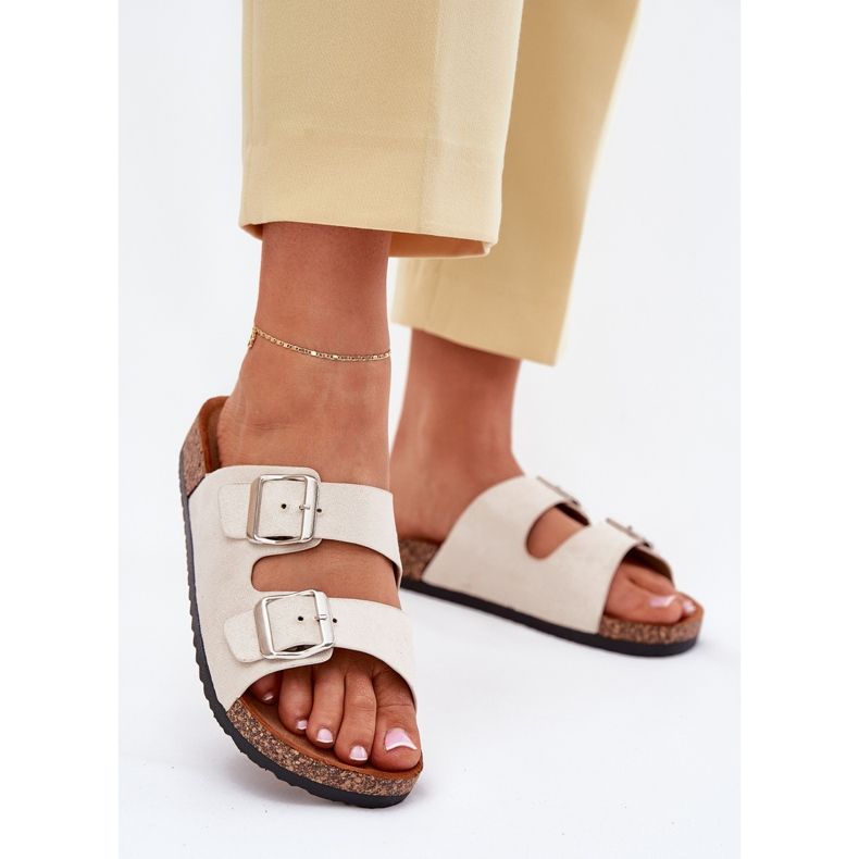 Women's slippers on a cork platform with beige buckles 2 Women's slippers on a cork platform with beige buckles 2