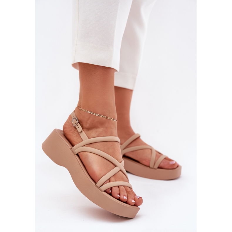 Women's sandals on the platform with beige stripes 2 Women's sandals on the platform with beige stripes 2