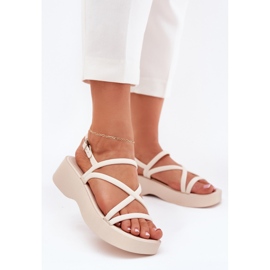 Women's sandals on the platform with light bearing stripes beige 2 Women's sandals on the platform with light bearing stripes beige 2