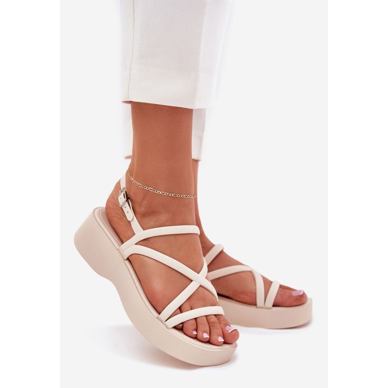 Women's sandals on the platform with light bearing stripes beige 1 Women's sandals on the platform with light bearing stripes beige 1