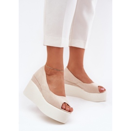 Women's sandals on wedge and light beige platform 2 Women's sandals on wedge and light beige platform 2