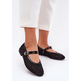 Decorated women's ballerinas with belt and clamp black 2 Decorated women's ballerinas with belt and clamp black 2