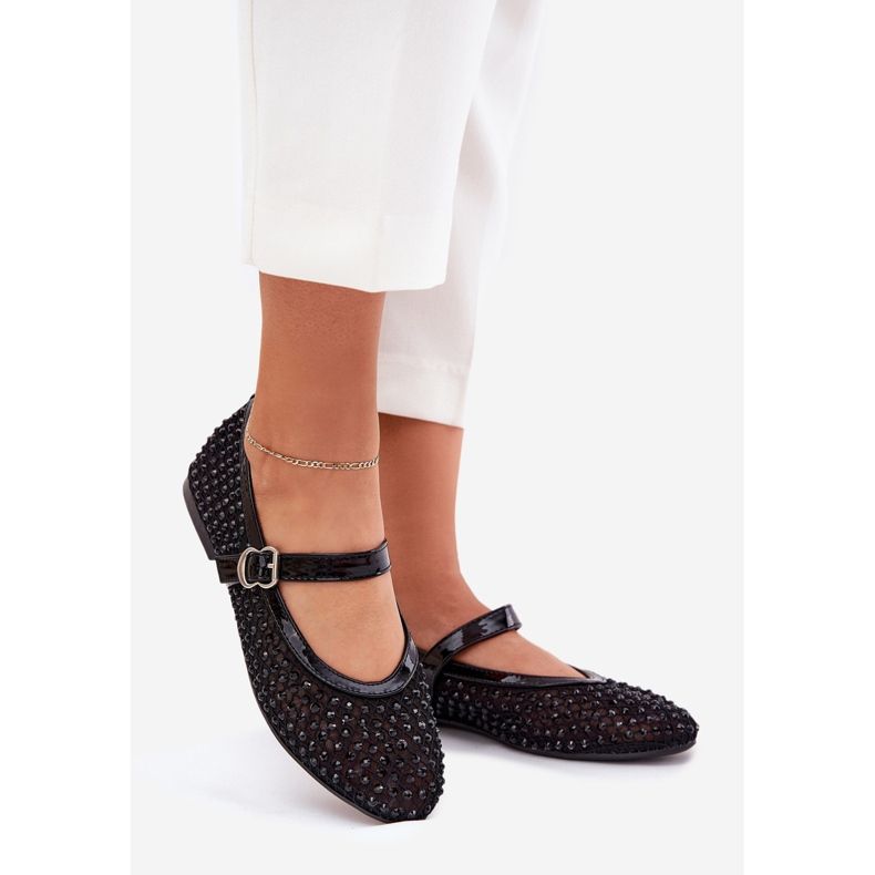 Decorated women's ballerinas with belt and clamp black 1 Decorated women's ballerinas with belt and clamp black 1