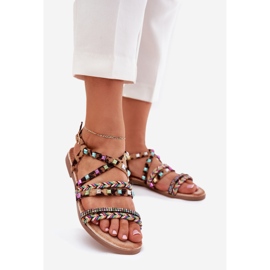 Women's sandals with decoration and woven leopard belts brown 1