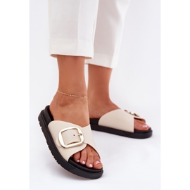 Women's slippers on the platform with a golden clamp beige 2