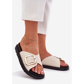 Women's slippers on the platform with a golden clamp beige 1