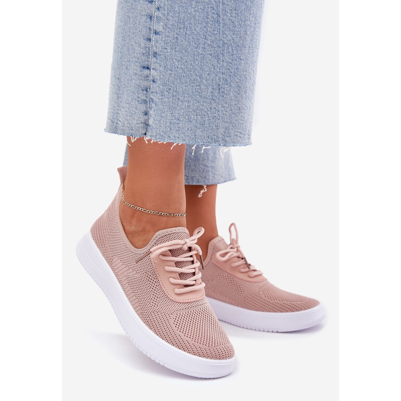 Material Slocked Sports Shoes on the Women's Pink Platform 1
