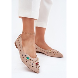 Women's ballerinas decorated with beige crystals 2 Women's ballerinas decorated with beige crystals 2