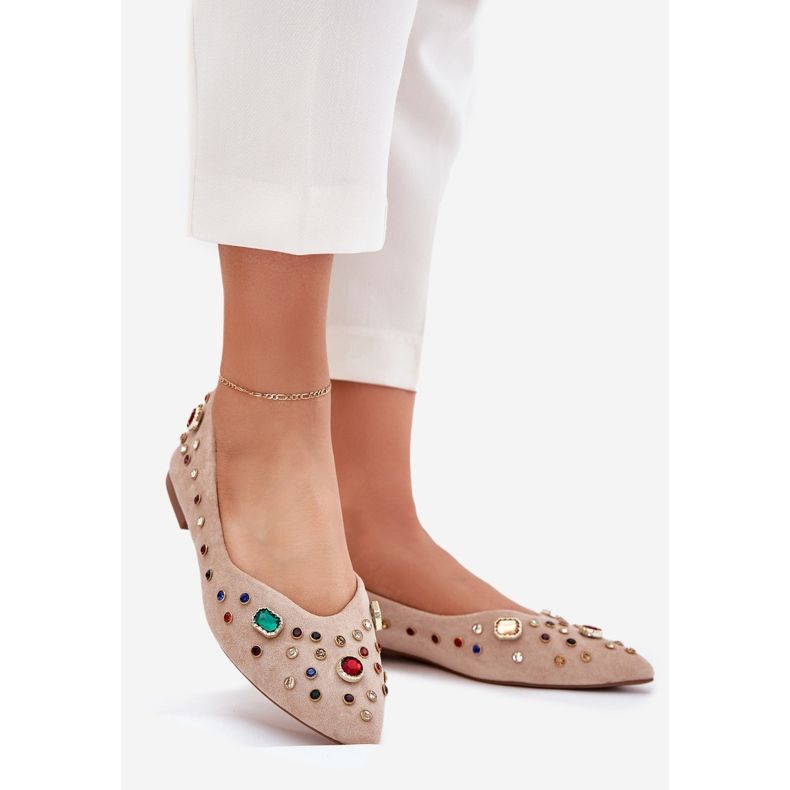 Women's ballerinas decorated with beige crystals 1