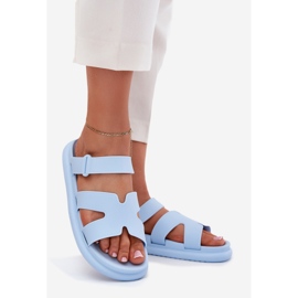 Women's rubber flip flops with a blue belt 1