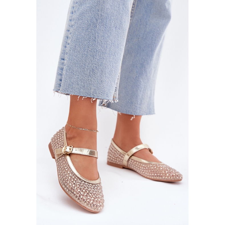 Decorated women's ballerinas with a stripe and a golden clamp 2 Decorated women's ballerinas with a stripe and a golden clamp 2