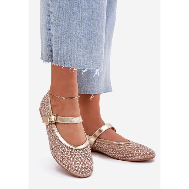 Decorated women's ballerinas with a stripe and a golden clamp 1 Decorated women's ballerinas with a stripe and a golden clamp 1