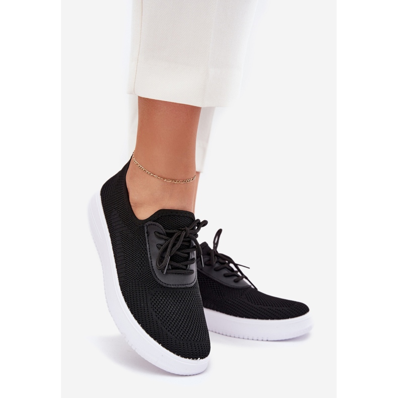 Material Slocked Sports Shoes on the Platform Women's Black 1