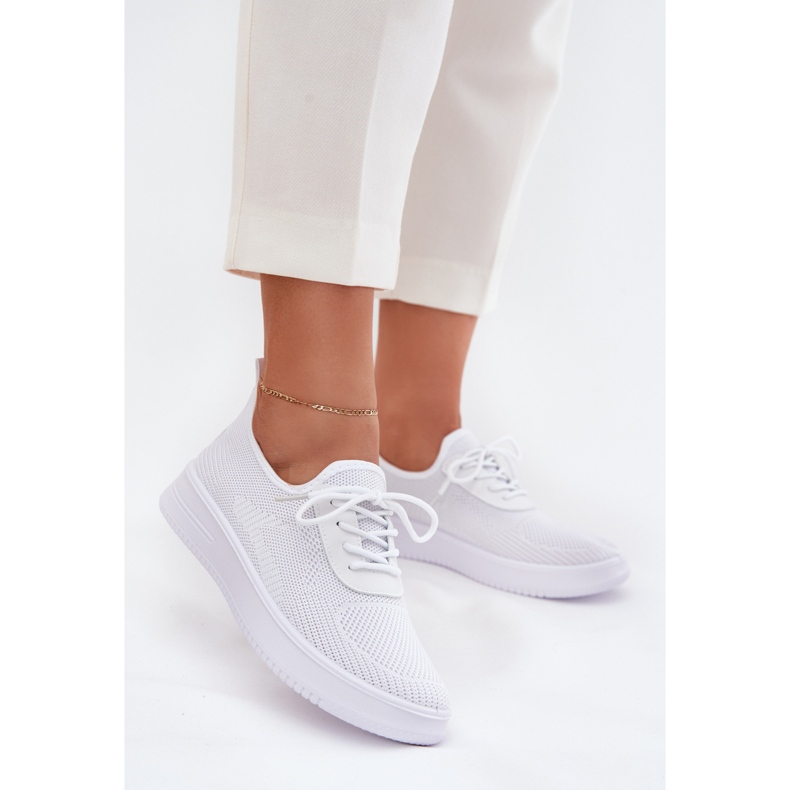 Material Slocked Sports Shoes on Women's White Platform 2