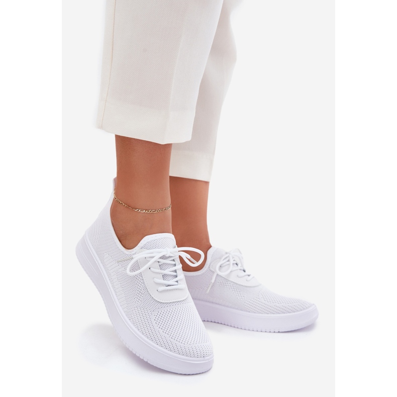 Material Slocked Sports Shoes on Women's White Platform 1