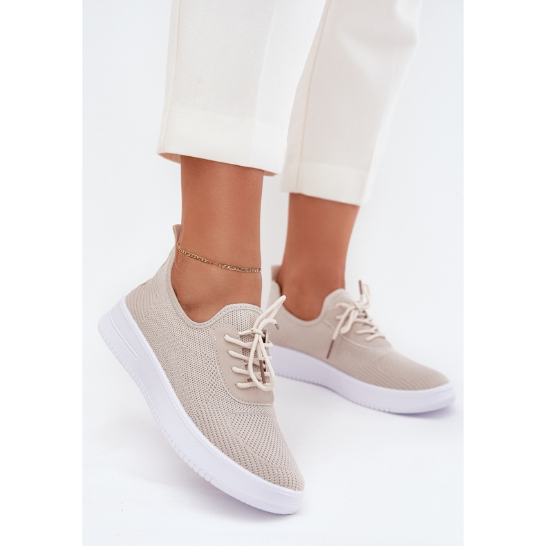 Material Slocked sports shoes on the platform women's beige 2