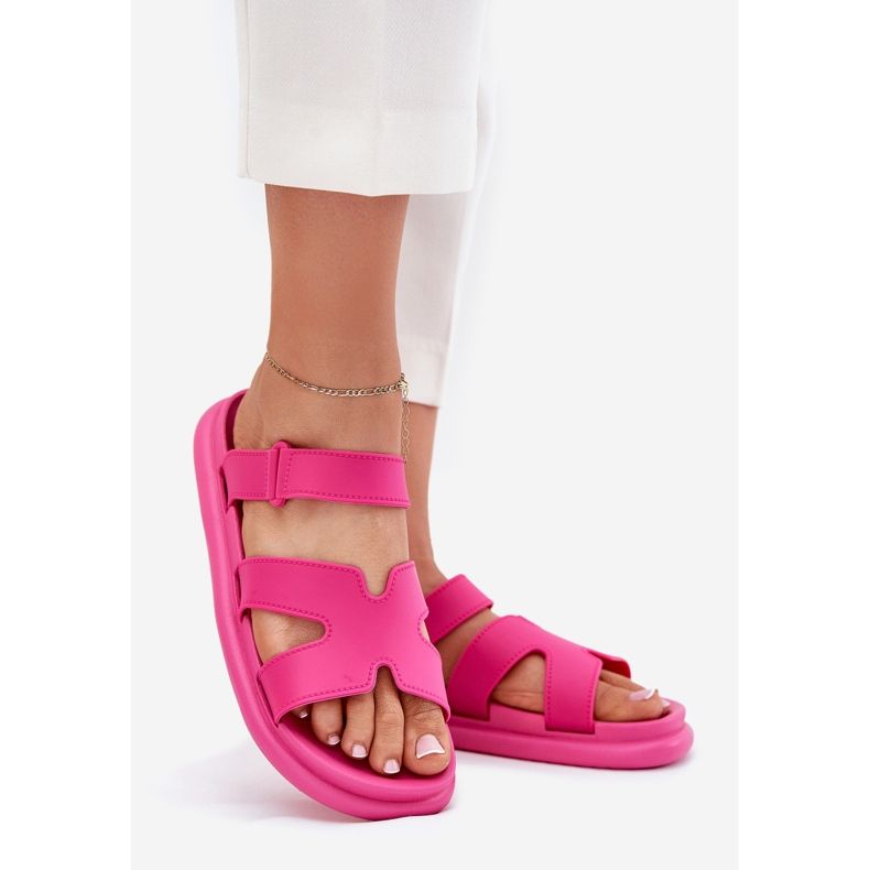 Women's rubber flip flops with fuchsia belt pink 1