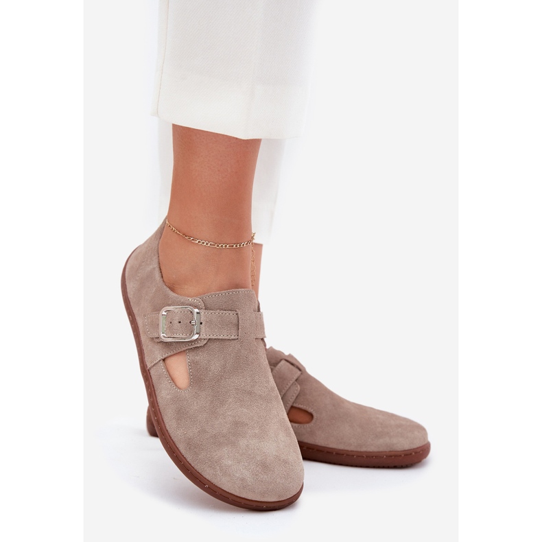 Women's suede shoes with a Zazoo n1261 beige buckle 1