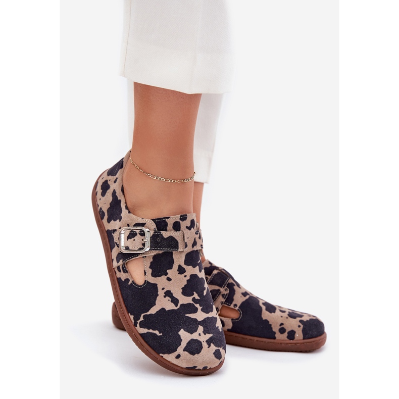 Women's suede shoes with a buckle bacon bias Zazoo n1261 brown-beige 1