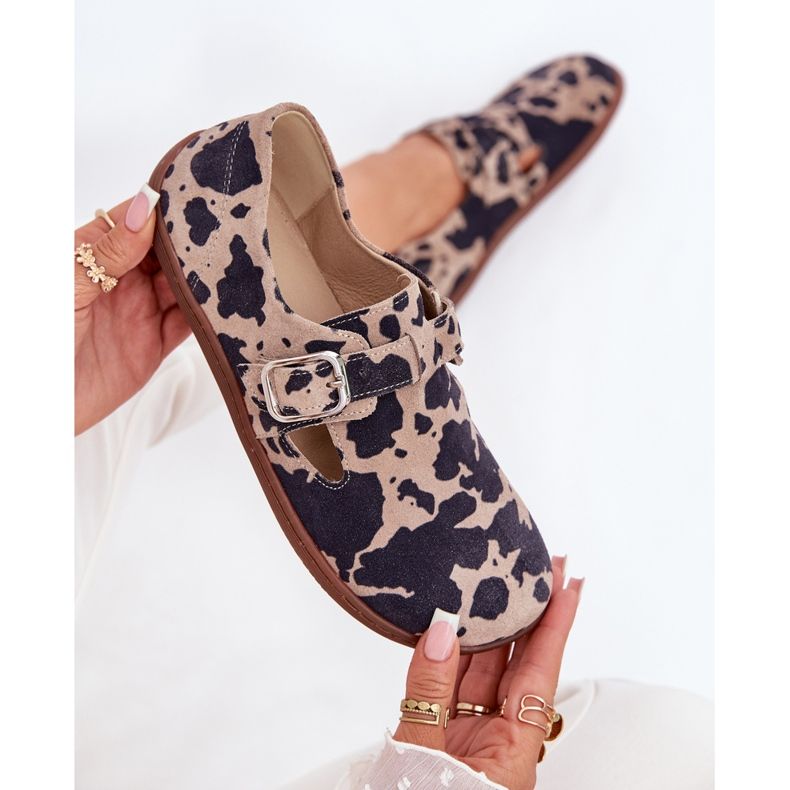 Women's suede shoes with a buckle bacon bias Zazoo n1261 brown-beige 2