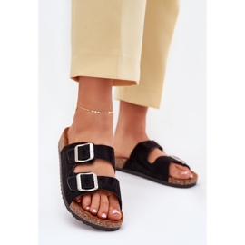 Women's slippers on a cork platform with black clamps 2 Women's slippers on a cork platform with black clamps 2