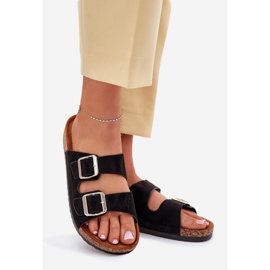 Women's slippers on a cork platform with black clamps 1 Women's slippers on a cork platform with black clamps 1