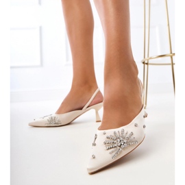 Beige pumps with zircons and an open heel 1