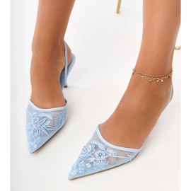 Blue mesh pumps with beads 1