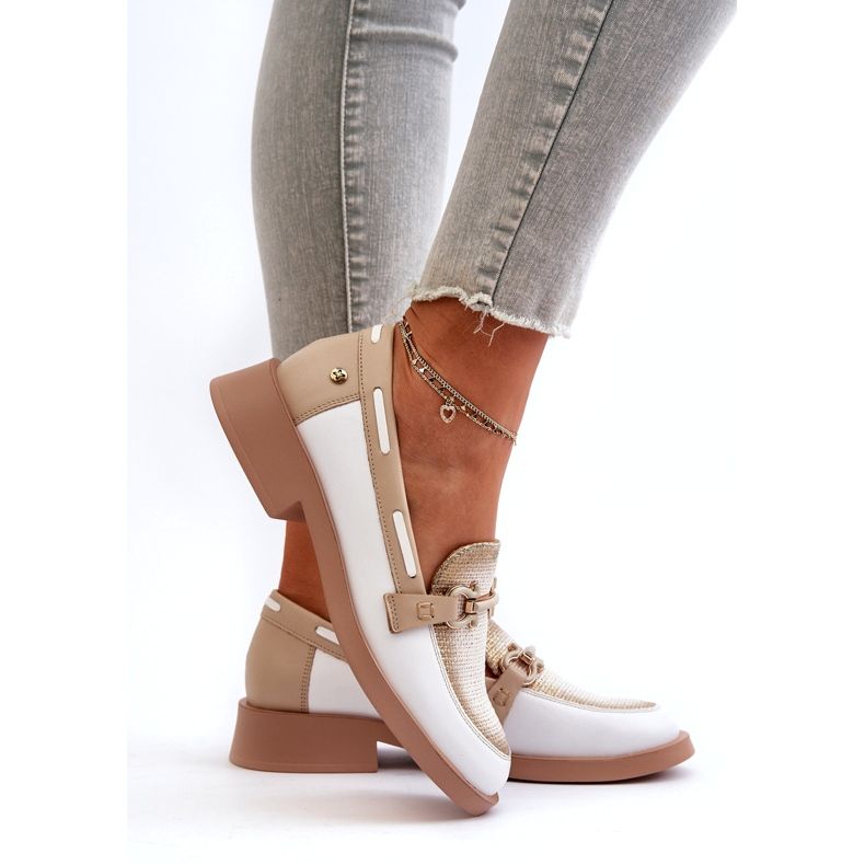 Maciejka leather loafers 06493-11 white and beige 4