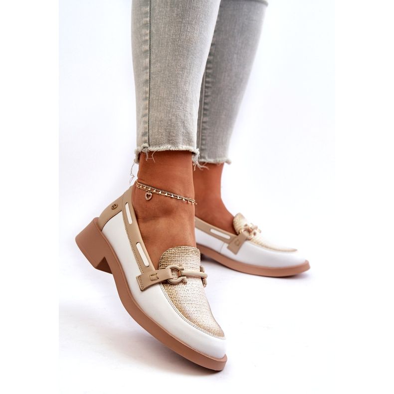 Maciejka leather loafers 06493-11 white and beige 2