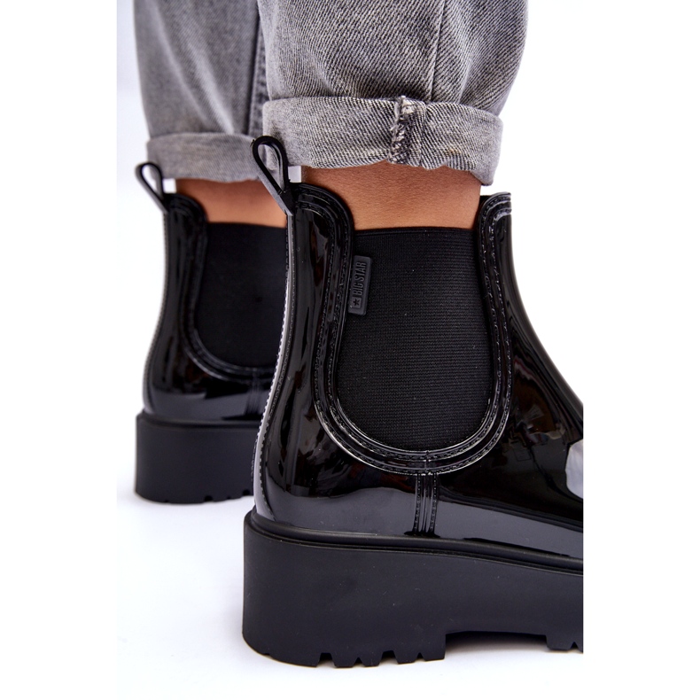 Women's lacquered wellies on the Big Star Mm274395 Black platform 5