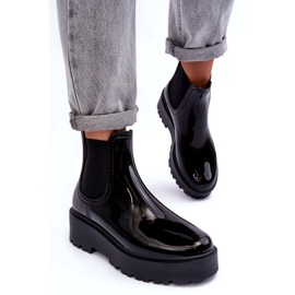 Women's lacquered wellies on the Big Star Mm274395 Black platform 4