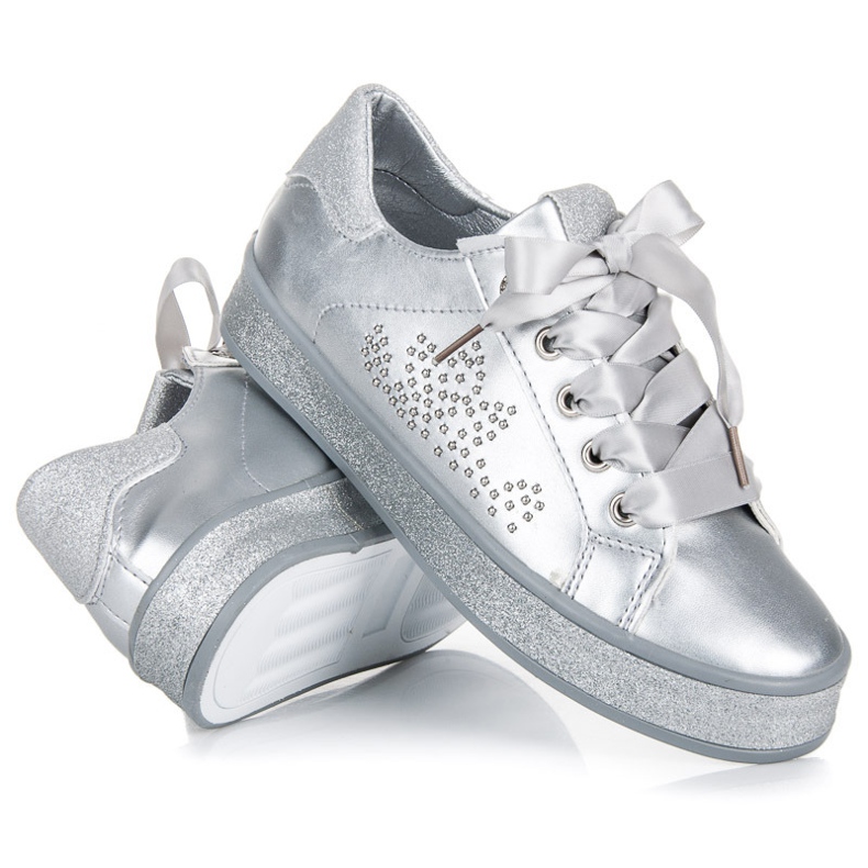 Glitter Sneakers With A Ribbon grey 2