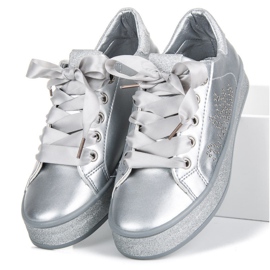Glitter Sneakers With A Ribbon grey 1