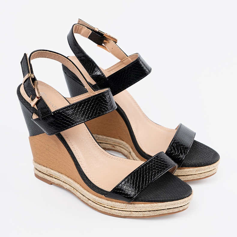 Shelvt High wedge sandals black 1