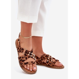 Boto Flat -heeled women's sandals with golden taps leopard print brown 1 Boto Flat -heeled women's sandals with golden taps leopard print brown 1