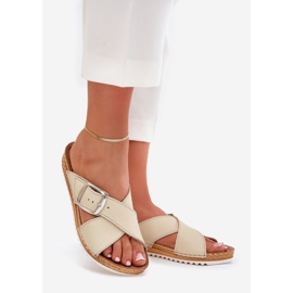 Women's leather flip flops with inblu Vo0004GU buckle beige 1