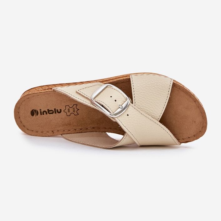 Women's leather flip flops with inblu Vo0004GU buckle beige 2
