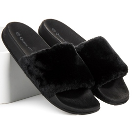 Queen Vivi Slippers with fur black 2 Queen Vivi Slippers with fur black 2
