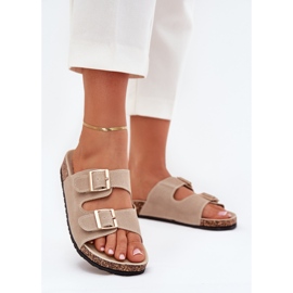 Boto Women's slippers with golden clamps and stitching beige luner 2