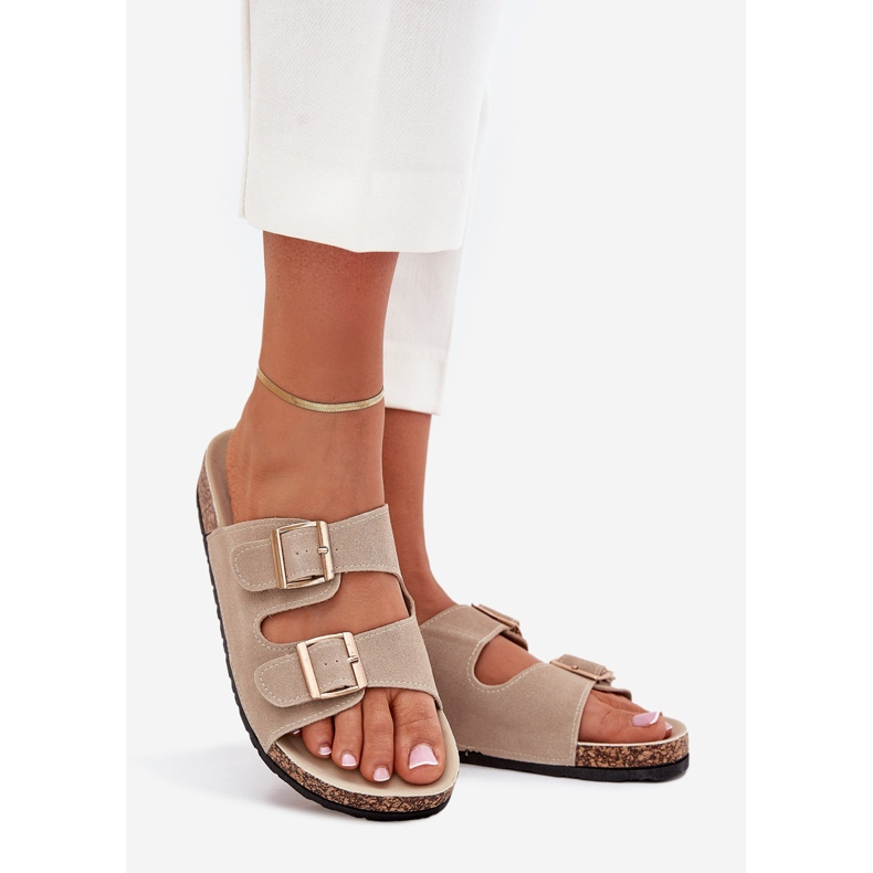 Boto Women's slippers with golden clamps and stitching beige luner 1 Boto Women's slippers with golden clamps and stitching beige luner 1