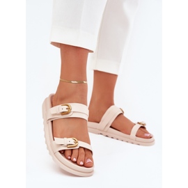 Boto Women's flip flops with stripes and golden clamps light beige Selana 2