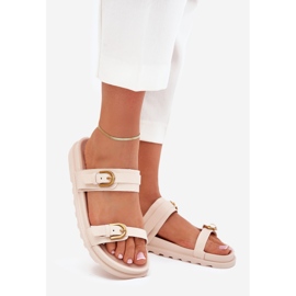 Boto Women's flip flops with stripes and golden clamps light beige Selana 1