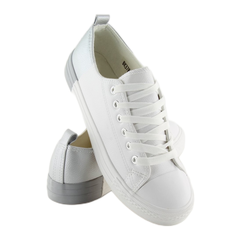 Two-color white sneakers BK378 White / Silver 1